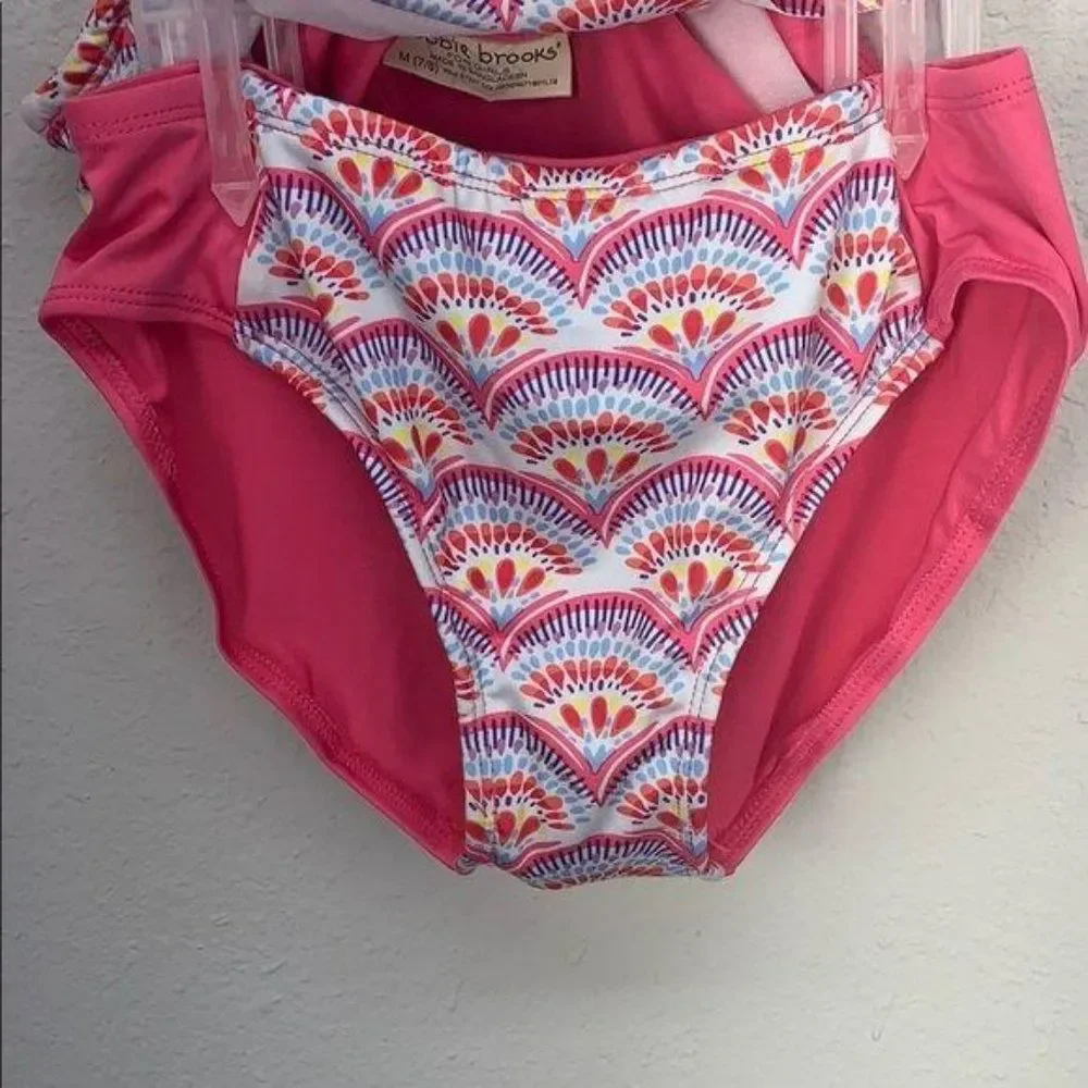 Bobbie Brooks Girls 2 Piece Bikini Pink Swim Tankini Size L bathing suit swimsui